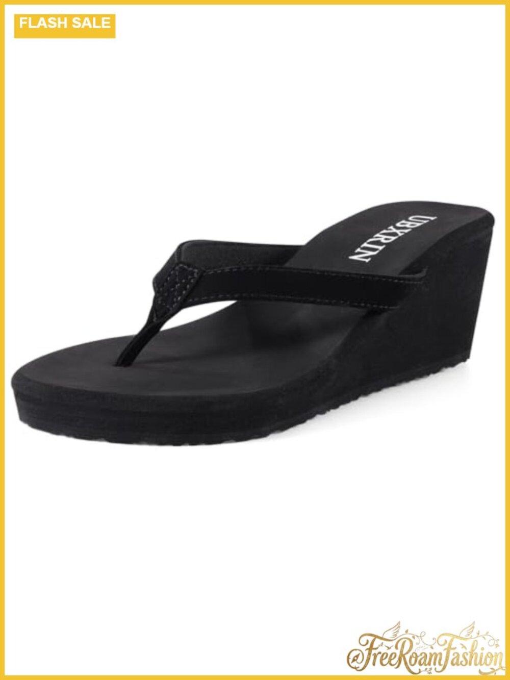Womens Wedge Flip Flops Platform Thong Sandals Faux Leather Arch Support